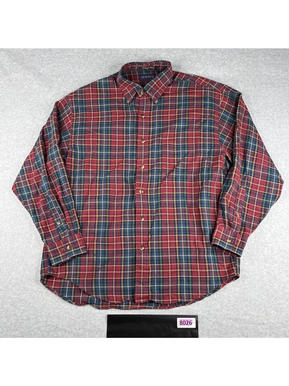 Gant Shirt Medium Red Plaid Heritage Twill Button Up Long Sleeve Casual Mens